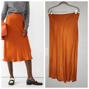 & Other Stories Orange Satin Midi Skirt Size 12
